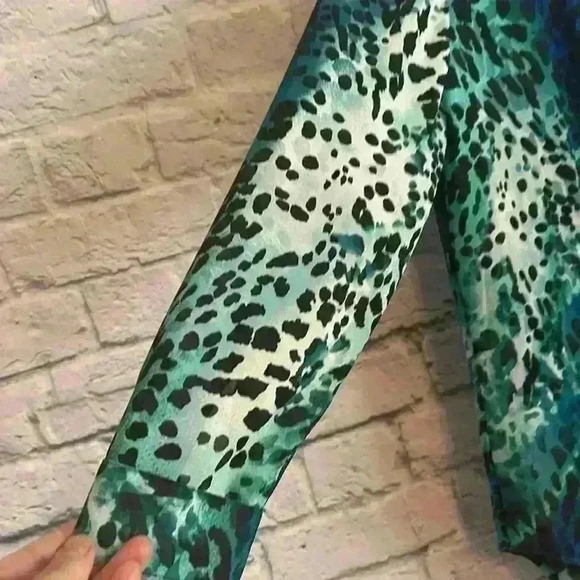 Chicos Women Blue Leopard Print Stone Lace Embellished Long Sleeve Shirt 0 - Picture 4 of 8